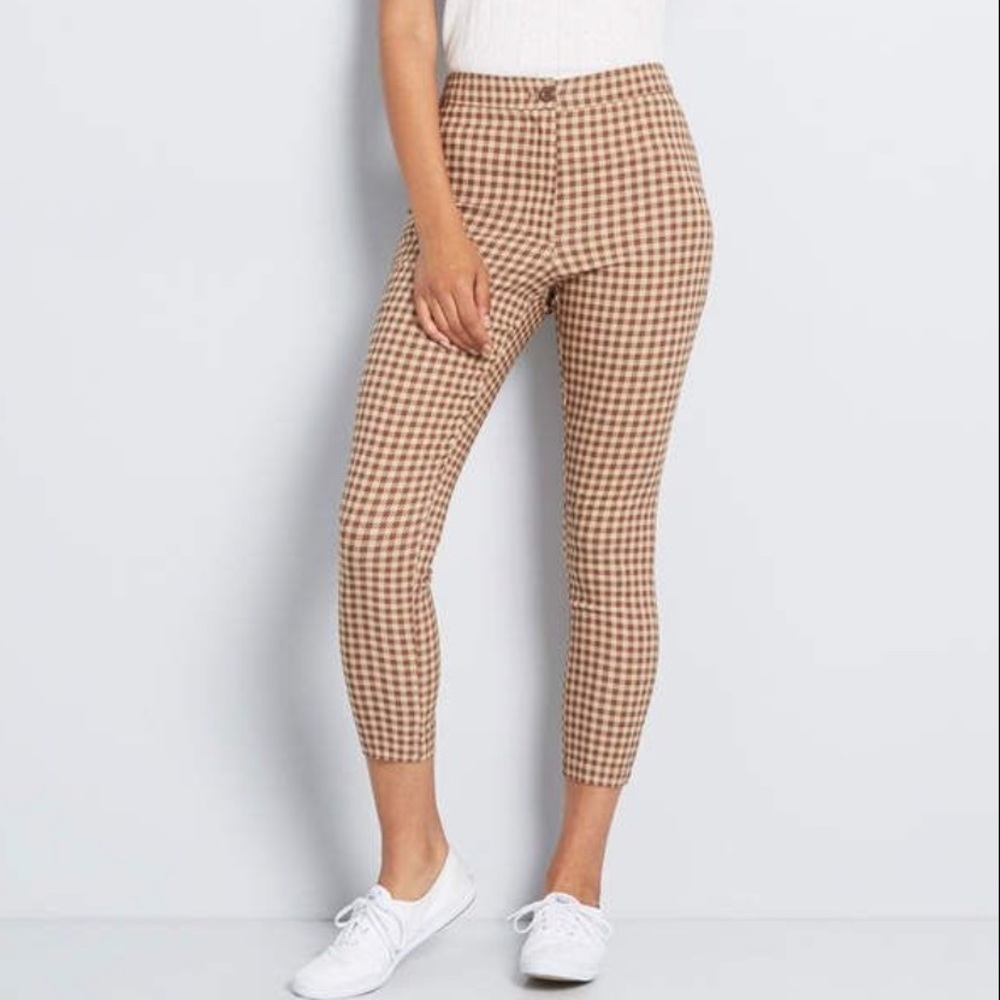 ModCloth Sophisticated Synergy Houndstooth Plaid Pull On Skinny Pants
